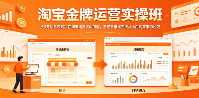 淘宝金牌运营实操班，从0开始系统解决你淘宝运营核心问题，手把手带你完成从小白到高手的蜕变-驿想项目网