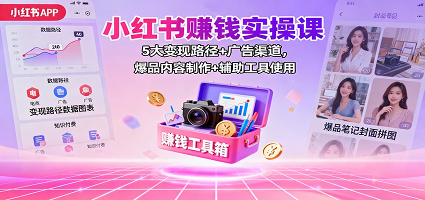 小红书赚钱实操课：5大变现路径+广告渠道，爆品内容制作+辅助工具使用-驿想项目网