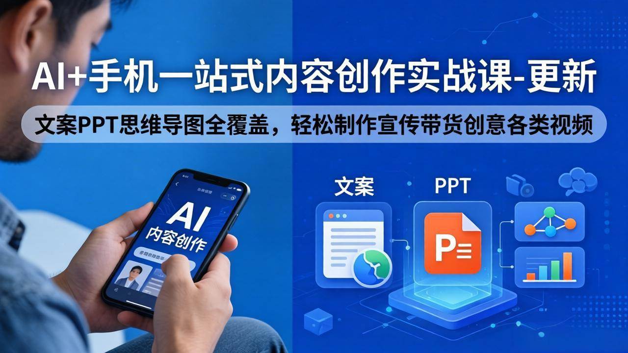 （18204期）AI+手机一站式内容创作实战课-更新，文案PPT思维导图全覆盖，轻松制作宣传带货创意各类视频-驿想项目网