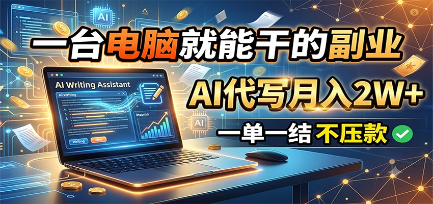 一台电脑就能干的副业，AI代写月入2W+，一单一结不压款-驿想项目网