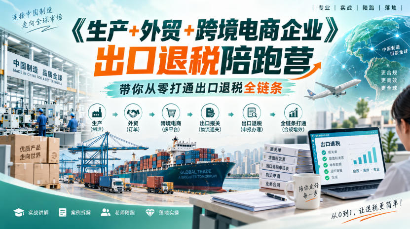 《生产+外贸+跨境电商企业》出口退税陪跑营，带你从零打通出口退税全链条-驿想项目网