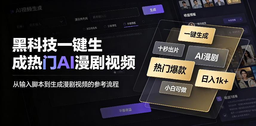 黑科技一键生成热门AI漫剧视频，十秒钟即可搞定，小白也能日入1k+【揭秘】-驿想项目网