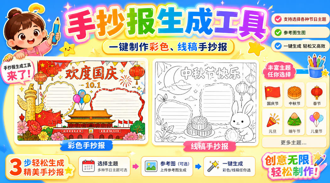 手抄报批量生成工具来了,完全免费,告别豆包生图,高清无水印-驿想项目网