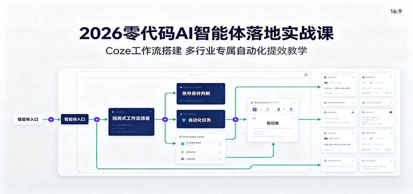2026零代码AI智能体落地实战课：Coze工作流搭建，多行业专属自动化提效教学-驿想项目网