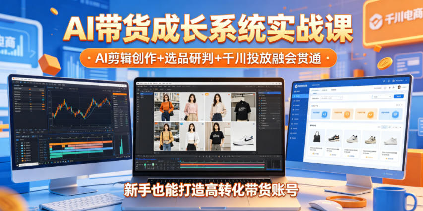 AI带货成长系统实战课，AI剪辑创作+选品研判+千川投放融会贯通，新手也能打造高转化带货账号（更新2026年）-驿想项目网