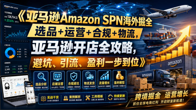 亚马逊Amazon SPN海外掘全，选品+运营+合规+物流，亚马逊开店全攻略，避坑、引流、盈利一步到位-驿想项目网