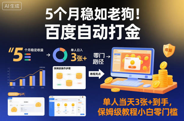 5个月稳如老狗！百度自动打金，单人当天3张+到手，保姆级教程小白零门槛【揭秘】-驿想项目网