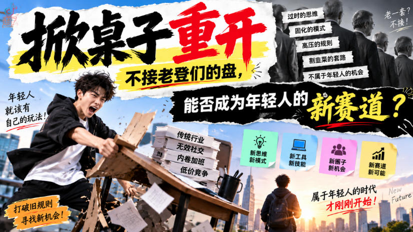 某公众号付费文章:掀桌子重开,不接老登们的盘,能否成为年轻人的新赛道?-驿想项目网