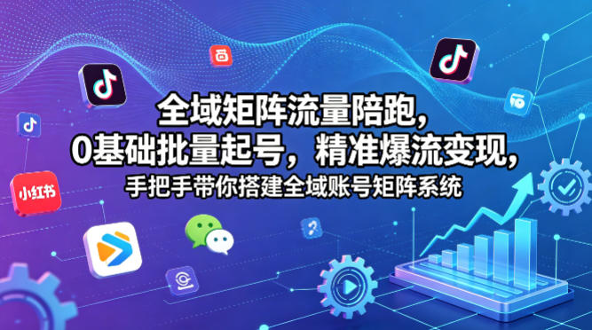 全域矩阵流量陪跑，0基础批量起号，精准爆流变现，手把手带你搭建全域账号矩阵系统-驿想项目网