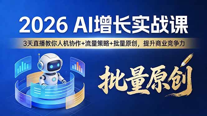 （17662期）2026 AI 增长实战课：3 天直播教你人机协作 + 流量策略 + 批量原创，提升商业竞争力-驿想项目网