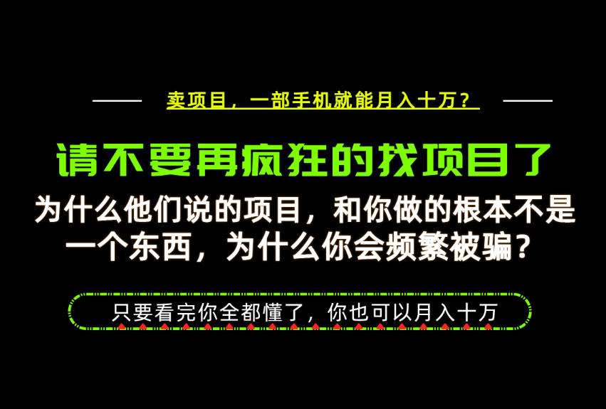 为什么做项目的人大多都是炮灰？为什么只有卖项目才能稳？看完你也可以月入10W+【揭秘】-驿想项目网