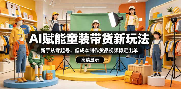 AI赋能童装带货新玩法，新手从零起号，低成本制作货品视频稳定出单-驿想项目网