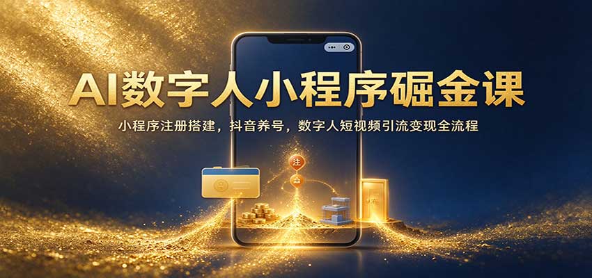 AI数字人小程序掘金课：小程序注册搭建，抖音养号，数字人短视频引流变现全流程-驿想项目网
