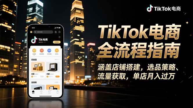 （16524期）TikTok电商全流程指南，涵盖店铺搭建、选品策略、流量获取，单店月入过万-驿想项目网