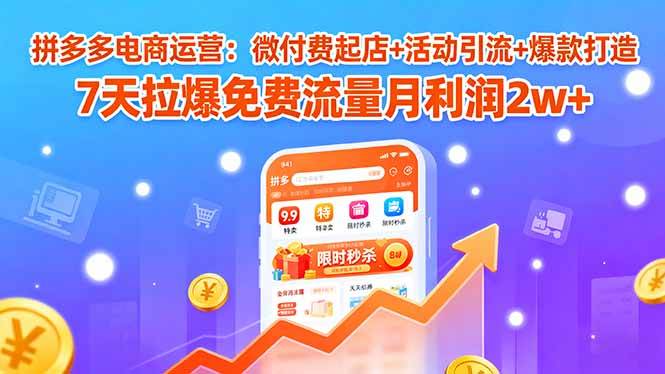 （15960期）拼多多电商运营：微付费起店+活动引流+爆款打造 7天拉爆免费流量月利润2w+-驿想项目网