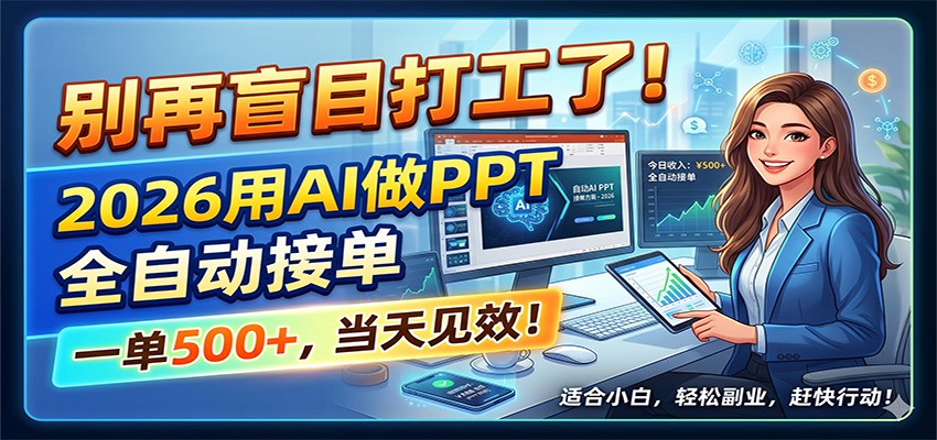 别再盲目打工了！2026用AI做PPT全自动接单，一单5张+，当天见效！-驿想项目网