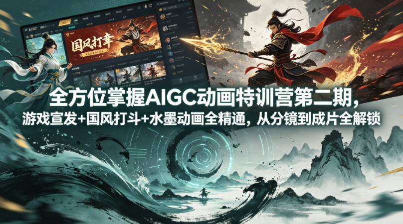 全方位掌握AIGC动画特训营第二期，游戏宣发+国风打斗+水墨动画全精通，从分镜到成片全解锁-驿想项目网