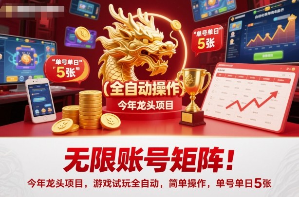无限账号矩阵！今年龙头项目，游戏试玩全自动，简单操作，单号单日5张【揭秘】-驿想项目网