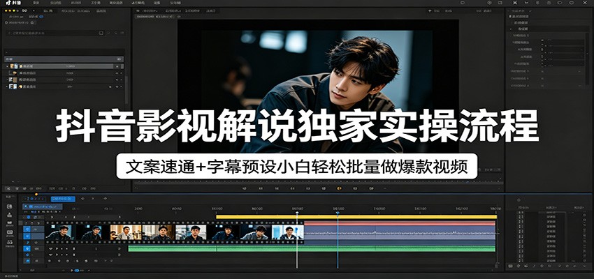 抖音影视解说独家实操流程，文案速通+字幕预设小白轻松批量做爆款视频-驿想项目网
