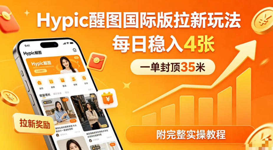 一单封顶35米，实测Hypic醒图国际版拉新玩法，每日稳入4张（附完整实操教程）-驿想项目网