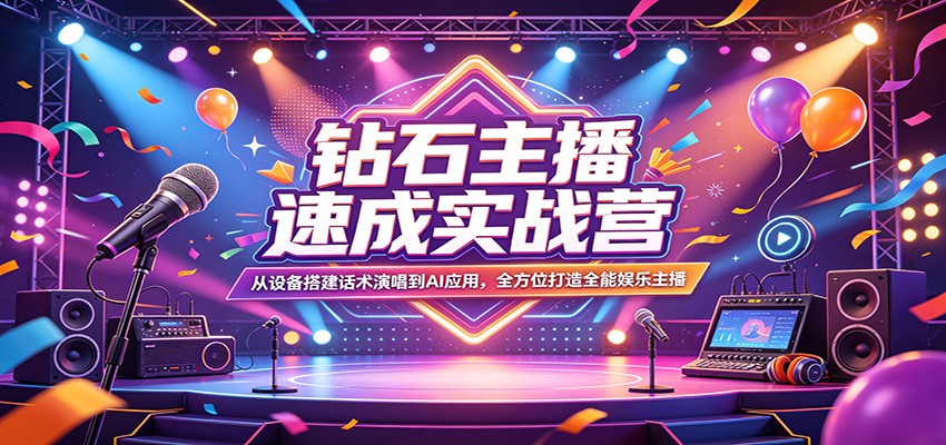 钻石主播速成实战营：从设备搭建话术演唱到AI应用，全方位打造全能娱乐主播-驿想项目网