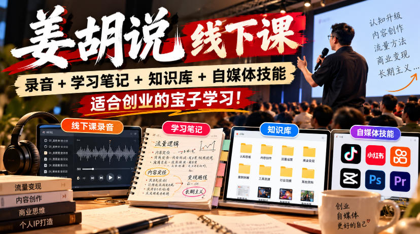 姜胡说线下课录音＋学习笔记＋知识库＋自媒体技能，适合创业的宝子学习！-驿想项目网