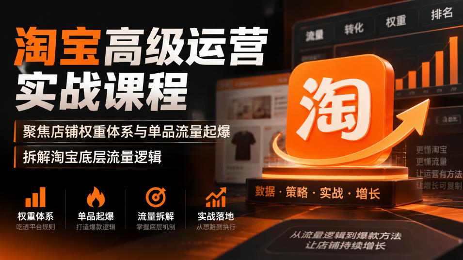 淘宝高级运营实战课程，聚焦店铺权重体系与单品流量起爆，拆解淘宝底层流量逻辑-驿想项目网
