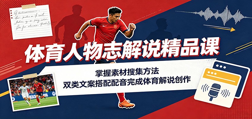 体育人物志解说精品课：掌握素材搜集方法，双类文案搭配配音完成体育解说创作-驿想项目网