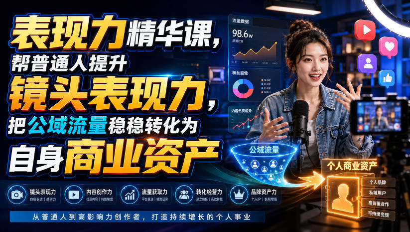 表现力精华课，帮普通人提升镜头表现力，把公域流量稳稳转化为自身商业资产-驿想项目网