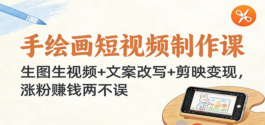 手绘画短视频制作课：生图生视频+文案改写+剪映变现，涨粉赚钱两不误-驿想项目网
