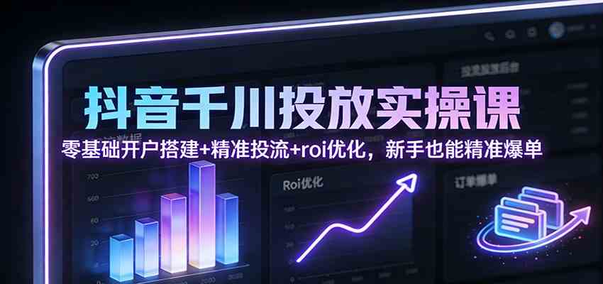 抖音千川投放实操课：零基础开户搭建+精准投流+roi优化，新手也能精准爆单-驿想项目网