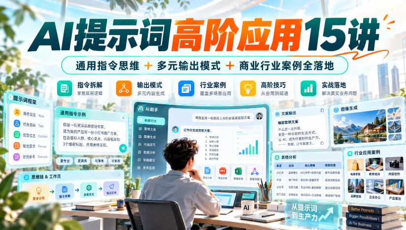 AI提示词高阶应用15讲｜通用指令思维+多元输出模式+商业行业案例全落地-驿想项目网