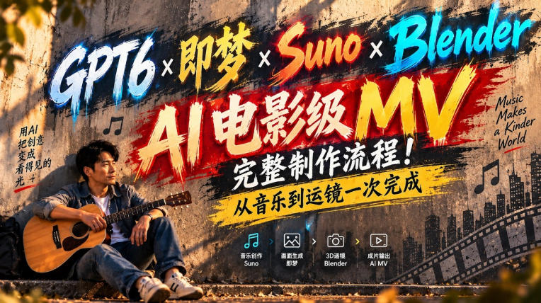 GPT6×即梦×Suno×Blender|AI电影级MV完整制作流程!从音乐到运镜一次完成!-驿想项目网