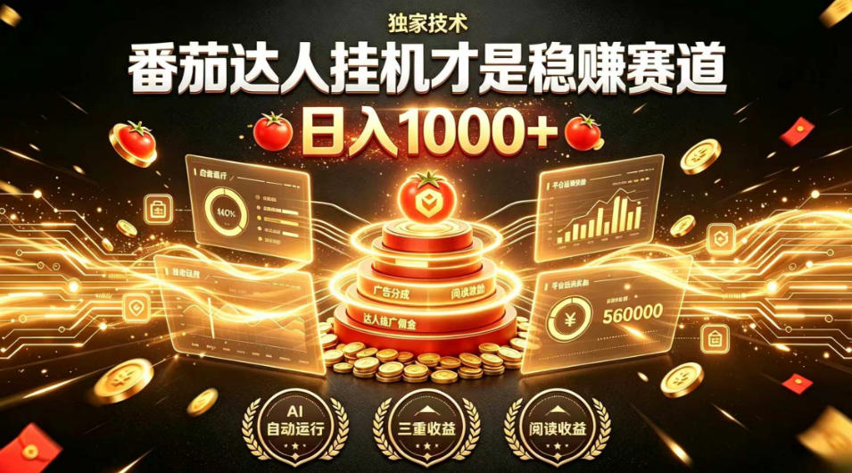 别再瞎找副业！番茄达人挂G才是稳賺赛道，日入1000+，全程傻瓜式操作，可矩阵放大【揭秘】-驿想项目网