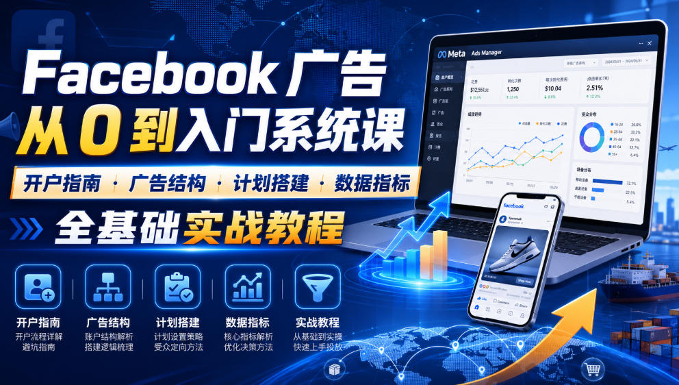 Facebook广告新手从0到入门系统课｜开户指南・广告结构・计划搭建・数据指标全基础实战教程-驿想项目网