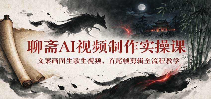 聊斋AI视频制作实操课：文案画图生歌生视频，首尾帧剪辑全流程教学-驿想项目网