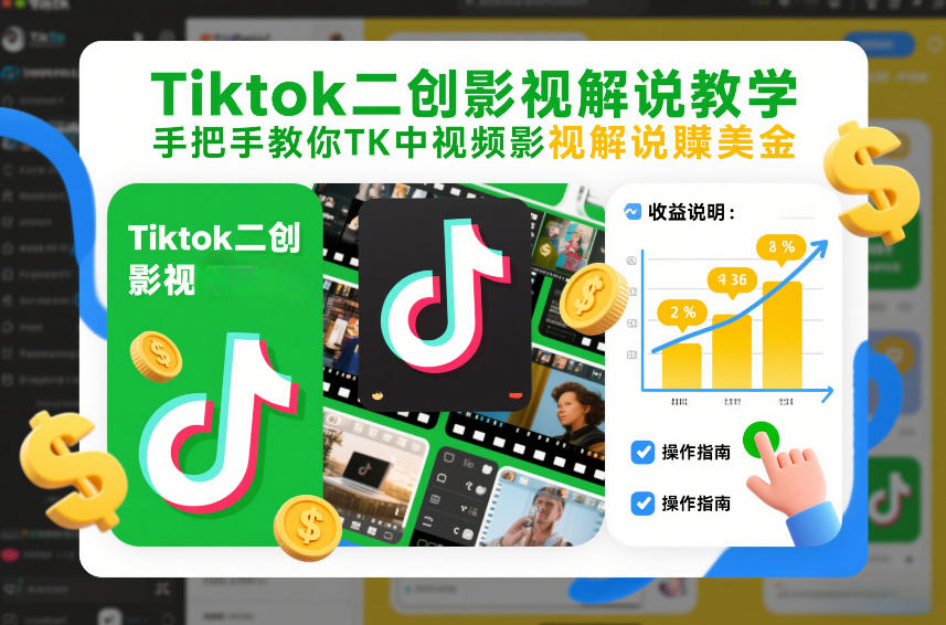 Tiktok二创影视解说教学，手把手教你TK中视频影视解说賺美金（更新26年1月）-驿想项目网