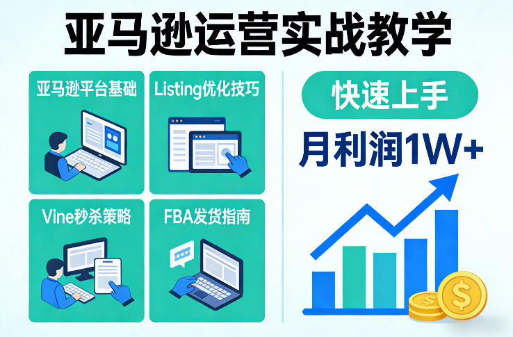 亚马逊运营实战教学，亚马逊平台+Listing优化+Vine秒杀+FBA发货等，快速上手，实现店铺月利润1W-驿想项目网