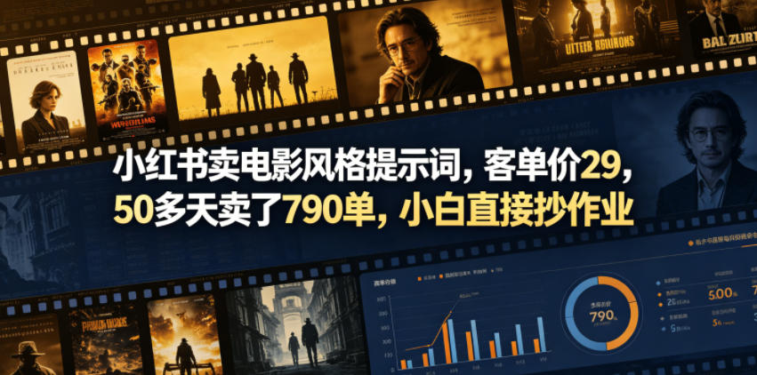 小红书卖电影风格提示词，客单价29，50多天卖了790单，小白直接抄作业！-驿想项目网