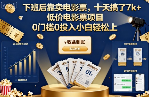 下班后靠卖电影票，十天搞了7k+，低价电影票项目，0门槛0投入小白轻松上手【揭秘】-驿想项目网