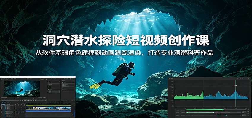 洞穴潜水探险短视频创作课:从软件基础角色建模到动画跟踪渲染,打造专业洞潜科普作品-驿想项目网