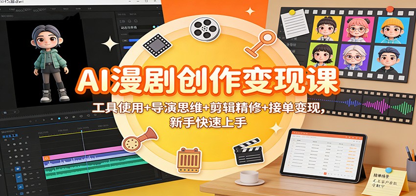 AI漫剧创作变现课:工具使用+导演思维+剪辑精修+接单变现,新手快速上手-驿想项目网