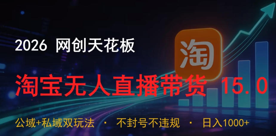 2026网创天花板，淘宝无人直播带货15.0，公域+私域双玩法，日入1k+，不违规不封号【揭秘】-驿想项目网