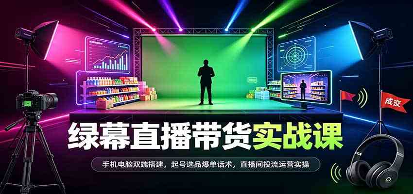 绿幕直播带货实战课:手机电脑双端搭建,起号选品爆单话术,直播间投流运营实操-驿想项目网