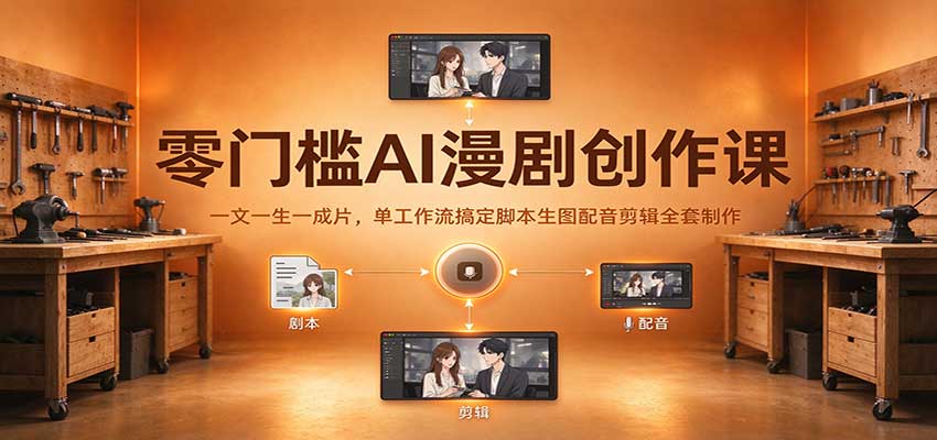 零门槛AI漫剧创作课：一文一生一成片，单工作流搞定脚本生图配音剪辑全套制作-驿想项目网