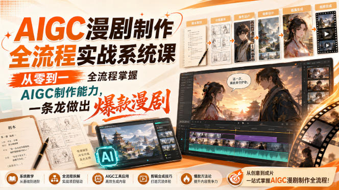 AIGC漫剧制作全流程实战系统课，从零到一全流程掌握AIGC制作能力，一条龙做出爆款漫剧-驿想项目网