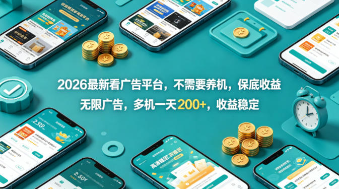 2026最新看广告平台，不需要养机，保底收益，无限广告，多机一天200+，收益稳定【揭秘】-驿想项目网