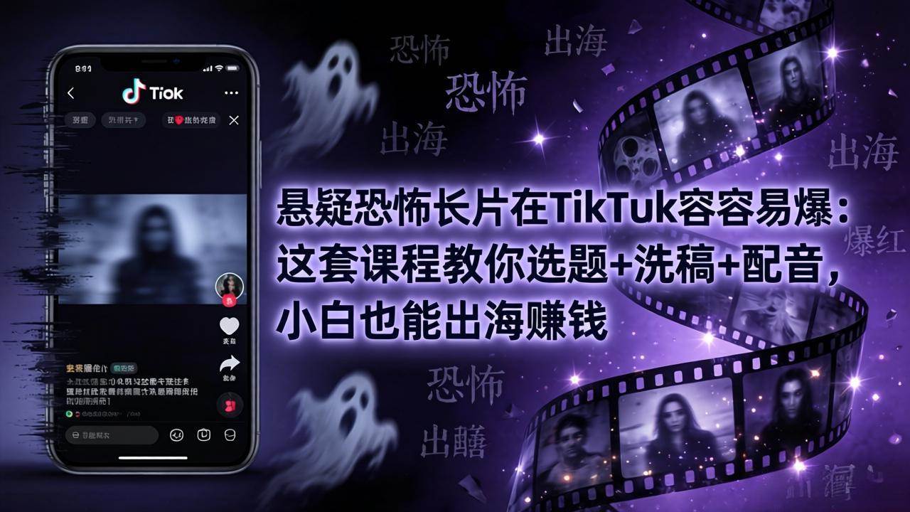 （18220期）悬疑恐怖长片在TikTok最容易爆：这套课程教你选题+洗稿+配音，小白也能出海赚钱-驿想项目网