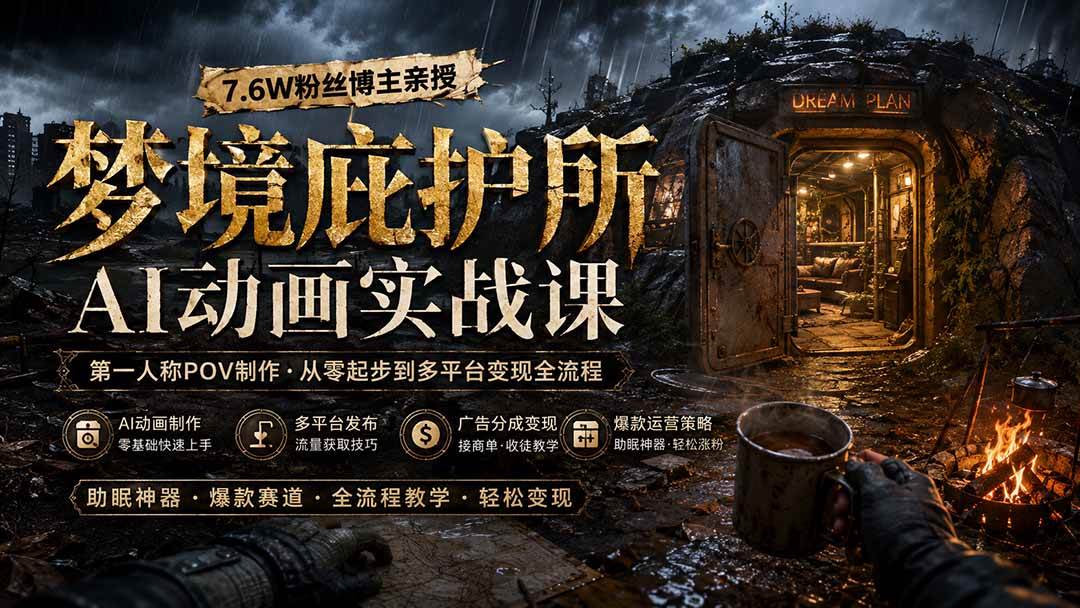 (19886期)梦境庇护所AI动画实战课:7.6W粉丝博主亲授第一人称POV制作,从零起步到多平台发布变现全流程-驿想项目网