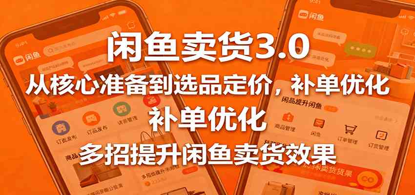 闲鱼卖货3.0，从核心准备到选品定价，补单优化，多招提升闲鱼卖货效果-驿想项目网